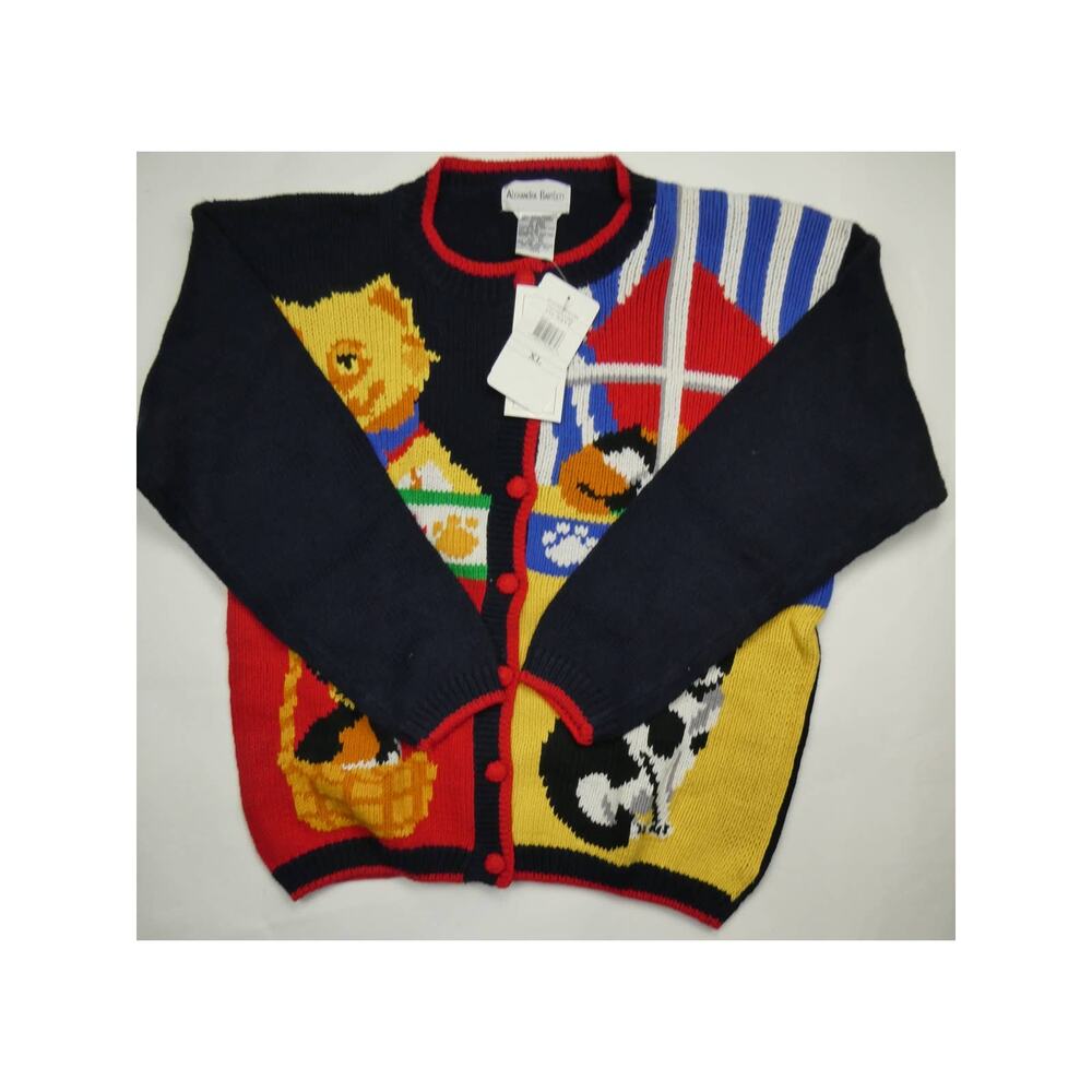 Vintage 1990s Alexandra Bartlett cat sweater cardigan, NWT, XL